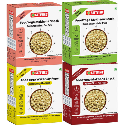 Sattviko Foodyoga Makhana Snack with Antioxidant, Variety Pack Of 4 Flavors