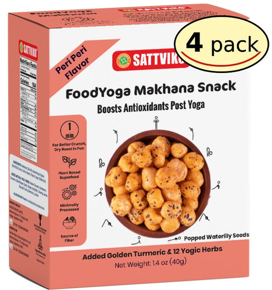 Sattviko Foodyoga Makhana with Antioxidants, Peri Peri Flavor, Pack of 4
