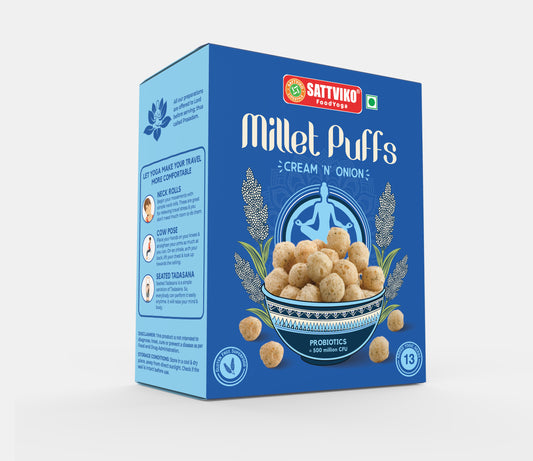 Sattviko FoodYoga Cream N Onion Millet Puff Snack Pack of 4, Probiotic=500 million CFU